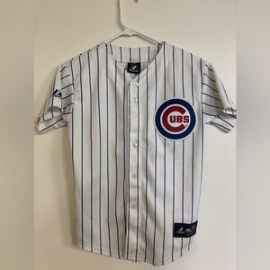 Majestic Cubs Blue and White Striped Jersey